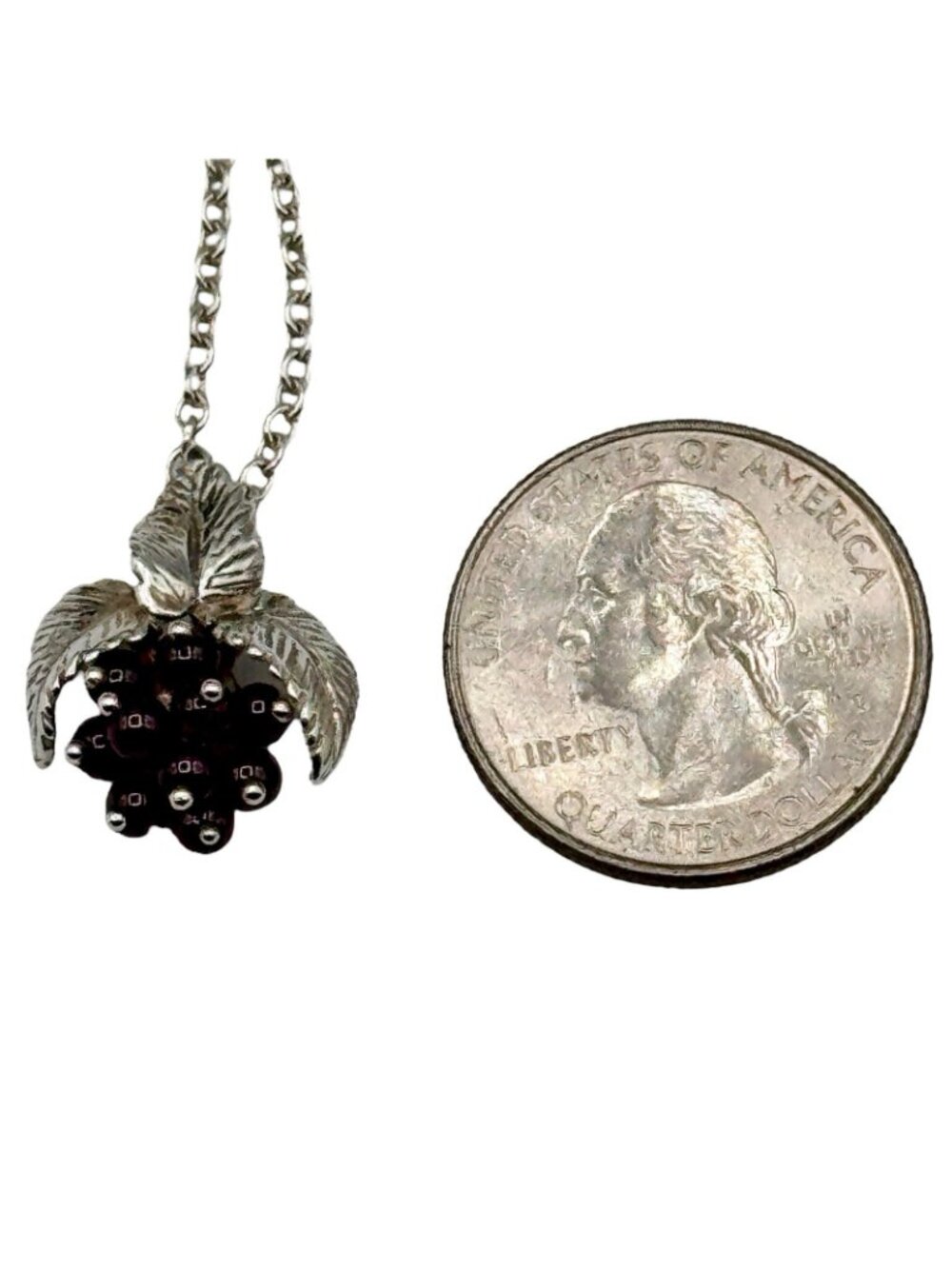 Wine Motif Pendant Necklace Sterling Amethyst Bead Grapes Leaves Gift Box - Picture 15 of 16